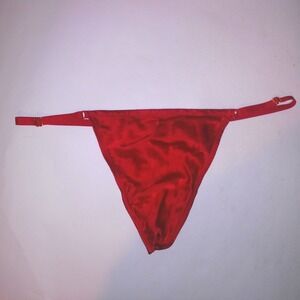 Victoria Secret Panty V String Thong XL Red 100% Silk Solid Adjustable New